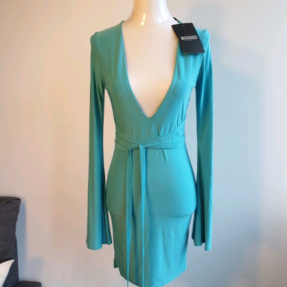 NWT Misguided turquoise long sleeve dress, US size 4 - Picture 4 of 6